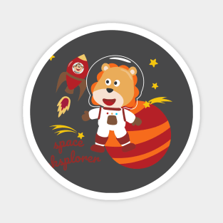 Space lion or astronaut in a space suit with cartoon style. Magnet